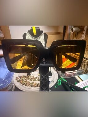 Chunky Square Sunglasses with Amber Lenses
